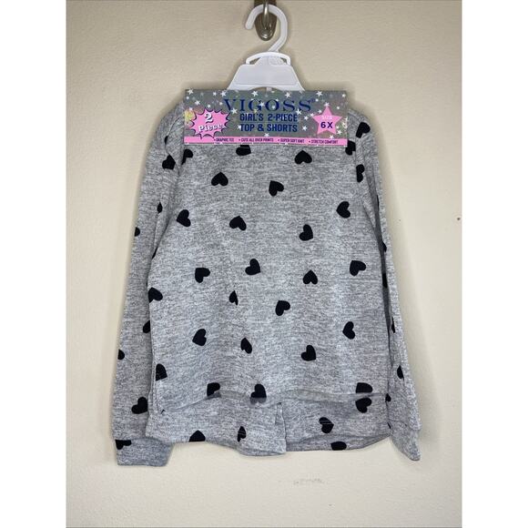 Vigoss Heathered Gray Black Allover Heart 2pc Knit Outfit Set Girls 6X NEW NWT - Picture 1 of 5